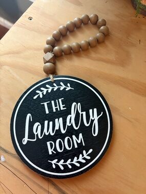 Hobby Lobby Black and White Laundry Room Hanging Sign with Wood Beads